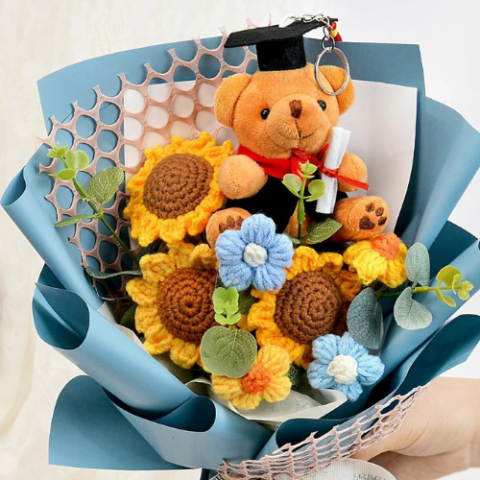 Artificial Sunflower Teddy Crochet Flower Bouquet