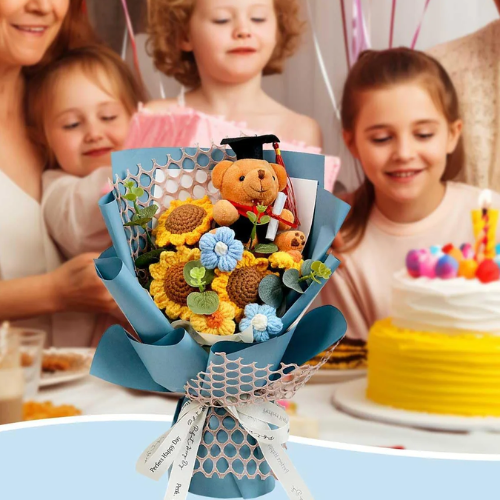 Artificial Sunflower Teddy Crochet Flower Bouquet